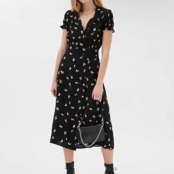 Urban Outfitters Dresses & Skirts - Urban Outfitters Size M Spring Day Wrap Dress Midi Butterflies Print Black